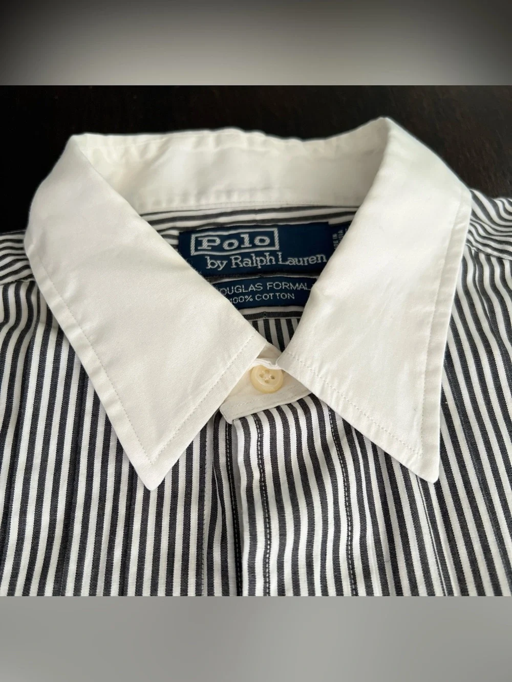 VTG Polo Ralph Lauren Douglas Formal Dress Shirt Men 15.5/35 Striped Black White
